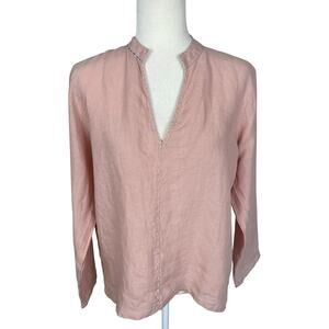 Dolma Linen Embroidered Tunic Top PInky Peach Size L Boho Chic Minimalist Casual